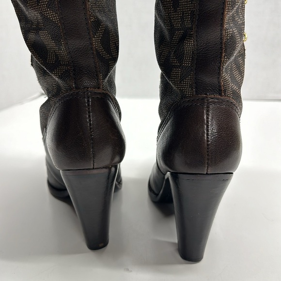 Michael Kors Warrior Lace Up High Heels Leather Tall Boots Sherpa Brown Size 6.5 - Picture 5 of 12